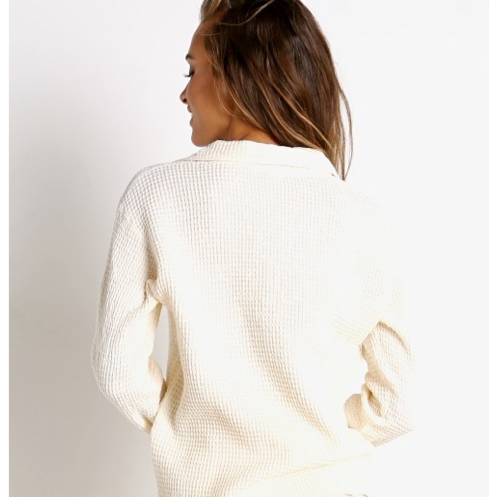 DONNI. Waffle 1/2 Zip Pullover Cream + Freshwater Pearl. Size M NWT - Picture 3 of 7